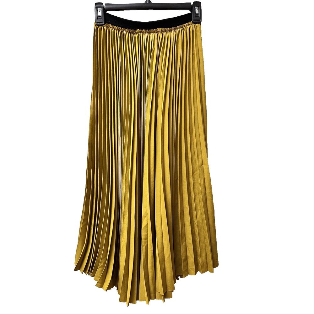 ZARA Trafaluc Collection Pleated Yellow Circle Midi Skirt Elastic Waist SZ XS